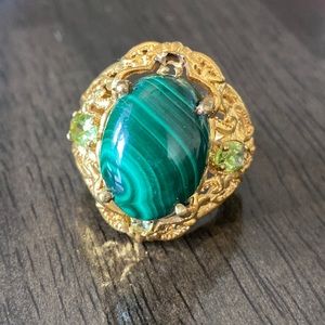 Malachite and Peridot Ring; GbD; Size 8
